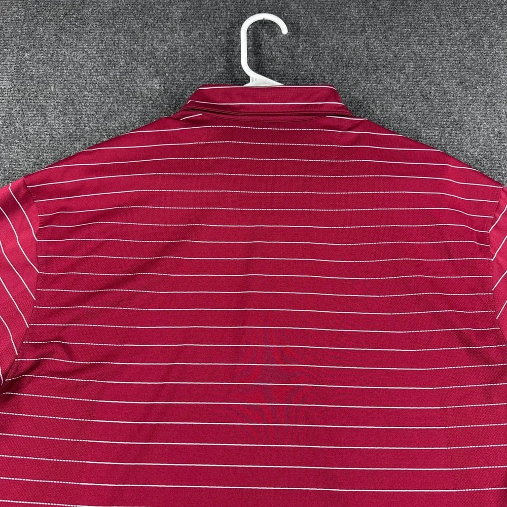 Nike Polo Shirt Mens L Large Red Striped Golf Short Sleeve Dri Fit 231584-642